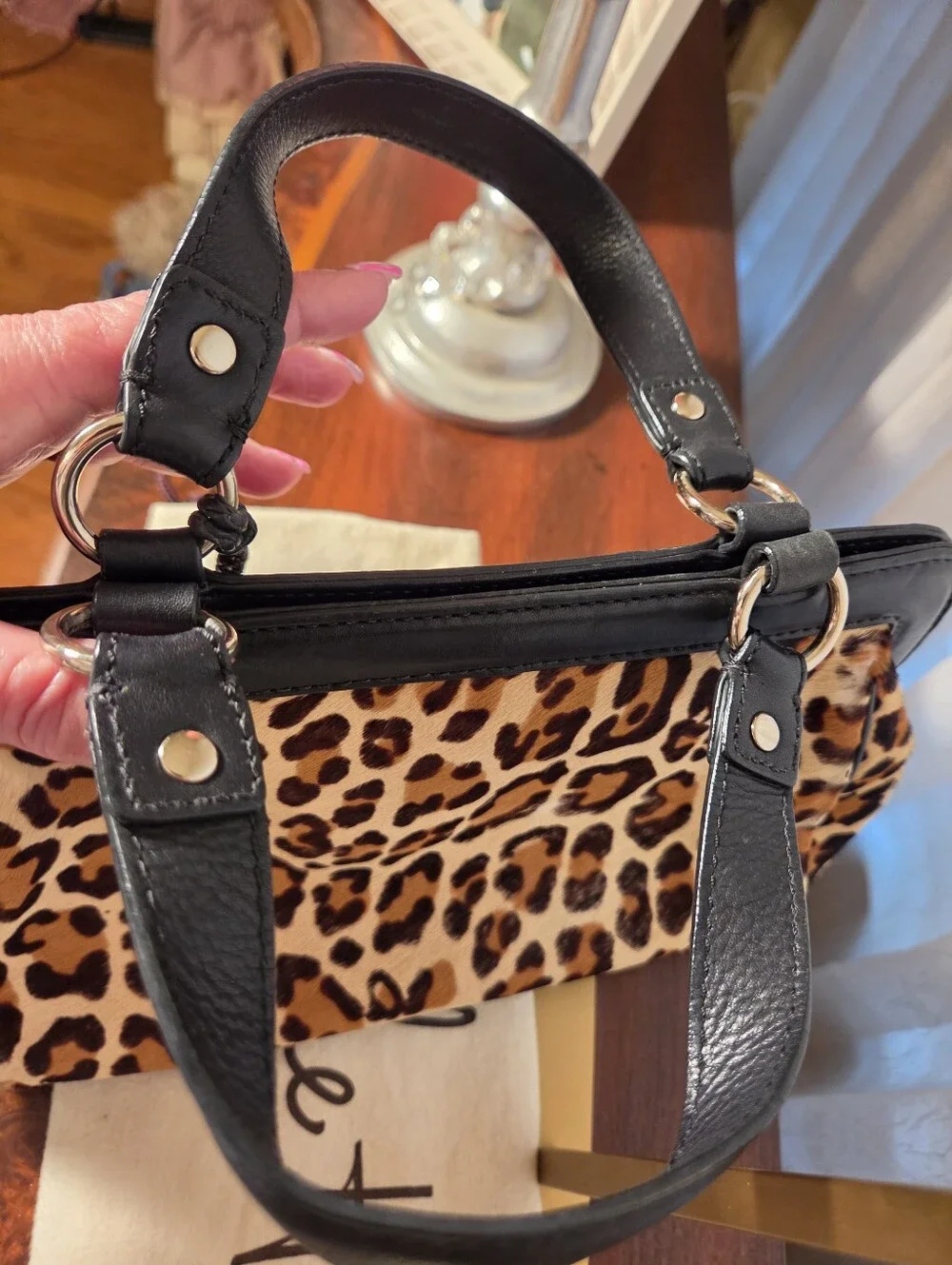 Vintage Calf- Hair Cole Haan Leopard-Print Satchel in Brown and Black